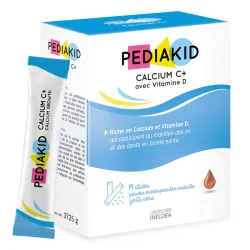 PEDIAKID НАТУРАЛЬНЫЙ КАЛЬЦИЙ С+ для укрепления костей и зубов, упаковка 14 стиков